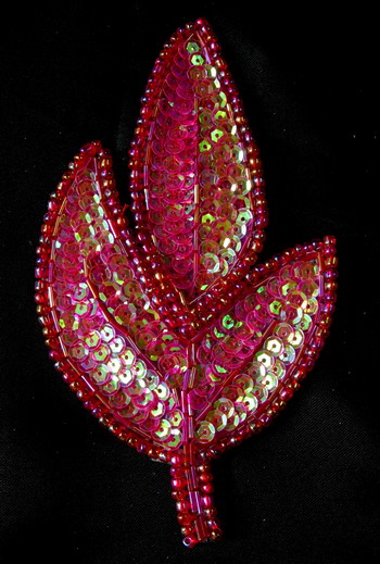 FW152 Huge Red Leaf Sequins Beaded Applique Motif for Fashion - Click Image to Close