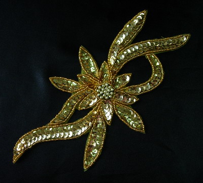 FW187 Handmade Flower Sequin Beaded Applique Gold