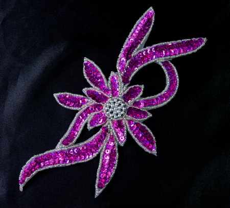 FW189-2 Handmade Flower Hologram Sequin Beaded Applique Fuchsia - Click Image to Close