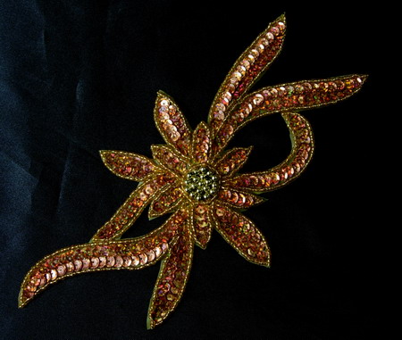 FW189-3 Handmade Flower Hologram Sequin Beaded Applique Brass