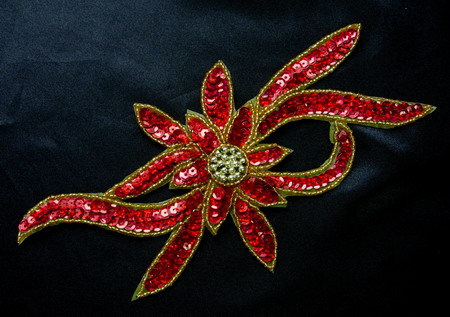 FW189 Handmade Flower Hologram Sequin Beaded Applique Red