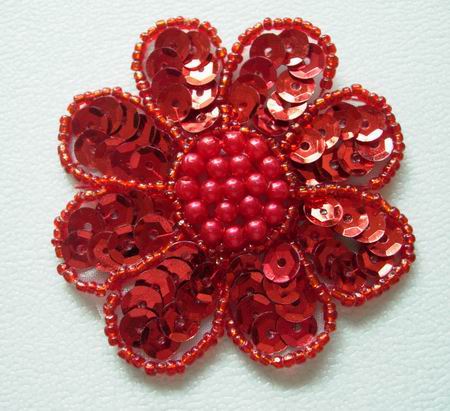 FW01 Petals Flower Sequin Bead Applique Red x5 FW01 Petals Flower Sequin Bead Applique Red x5