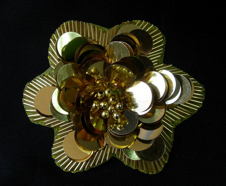 FW200 Sequin Bead Applique Paillette Tier Flower Motif Gold - Click Image to Close