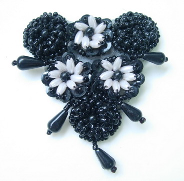 FW214 Flower Dangle Beaded Sequined Applique Motif Black