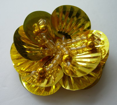 FW218 Tassel Flower Shell Sequin Bead Applique Gold x10