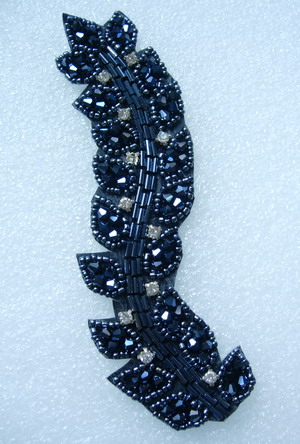 FW232 Rhinestones Diamonds Leaf Sequin Beaded Applique Gun Black