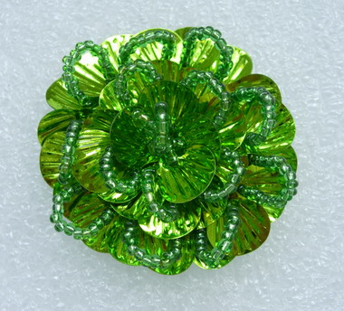 FW243 Round Tier Flowers Shell Sequin Beaded Applique Lime