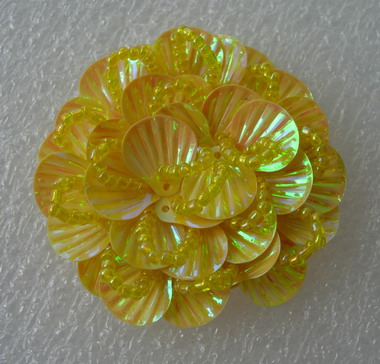 FW245 Round Tier Flowers Shell Sequin Beaded Applique Yellow - Click Image to Close