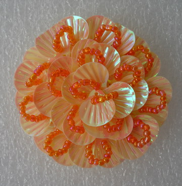 FW246 Round Tier Flowers Shell Sequin Beaded Applique Orange