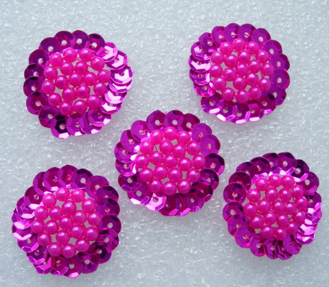 FW262 Jewelry Flower Sequin Beaded Applique Sew On Fuchsia 5pcs