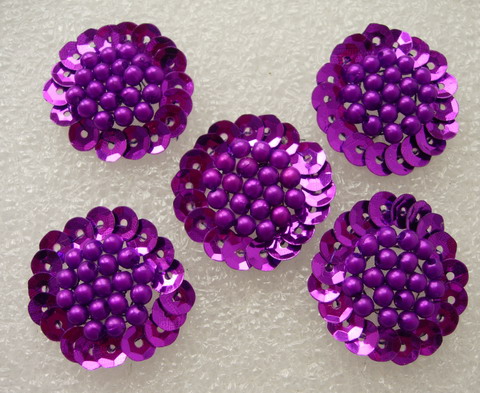 FW263 Jewelry Flower Sequin Beaded Applique Sew On Purple 5pcs - Click Image to Close