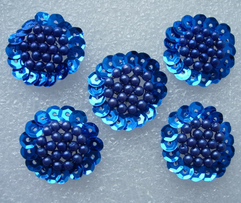 FW264 Jewelry Flower Sequin Beaded Applique Sew On Blue 5pcs - Click Image to Close