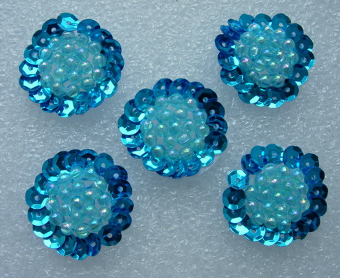 FW267 Jewelry Flower Sequin Beaded Applique Sew On Aqua 5pcs