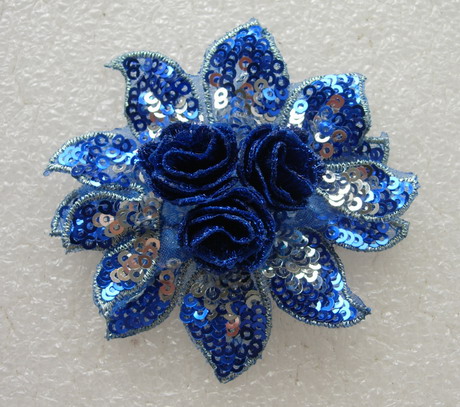 FW292 3D Petal Flower Sequined Applique Motif Blue 4pc - Click Image to Close