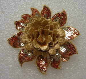 FW294 3D Tier Flower Peony Sequined Applique Motif Gold 4pc