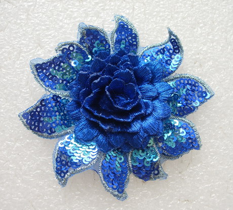FW299 3D Tier Flower Peony Sequined Applique Motif Blue 4pc