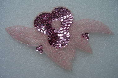 FW49 Sequin Bead Applique Wings Flower Floral Pink
