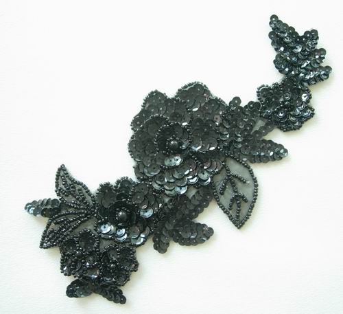 FW53 Sequin Bead Applique Black Floral FW53 Sequin Bead Applique Black Floral