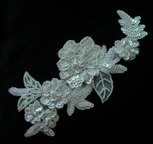 FW54 Floral Flower Sequin Beaded Applique White Iris FW54 Floral Flower Sequin Beaded Applique White Iris