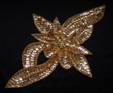 FW69 Leaf Flower Sequin Bead Applique Motif Gold - Click Image to Close