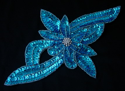 FW70-2 Leaf Flower Sequin Bead Applique Motif Aqua