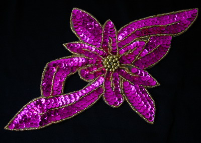 FW70-3 Leaf Flower Sequin Bead Applique Motif Fuchsia