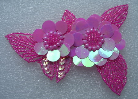 FW72 Twin Layer Flower Sequin Bead Applique Motif Deep Pink Iris