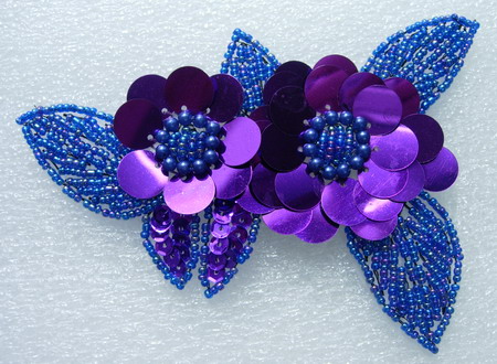 FW72-4 Twin Layer Flower Sequin Bead Applique Motif Purple - Click Image to Close