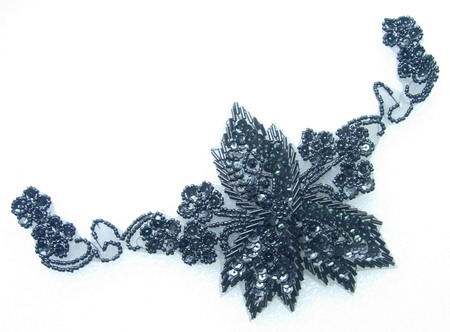 FW89-8 Gorgeous Floral Sequin Bead Bugle Applique Black