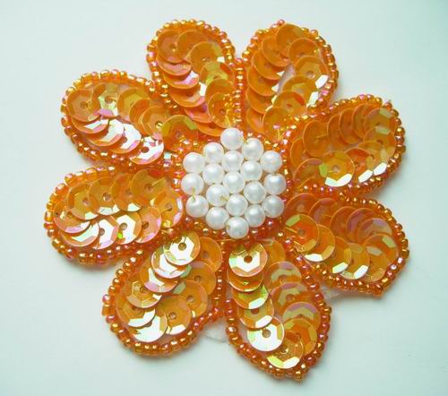 FW08 Petal Flower Sequin Bead Applique Orange 5pcs FW08 Petal Flower Sequin Bead Applique Orange 5pcs