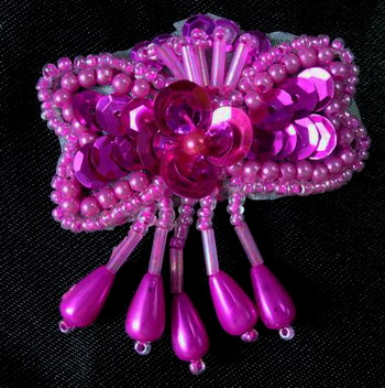 FW93 Tear Drop Flower Sequin Bead Bugle Applique Fuchsia 10pcs