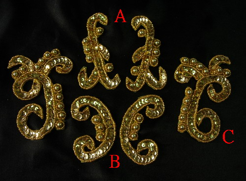LR166 Mirrored Pairs Sequin Bead Applique Gold Belly Dance x3