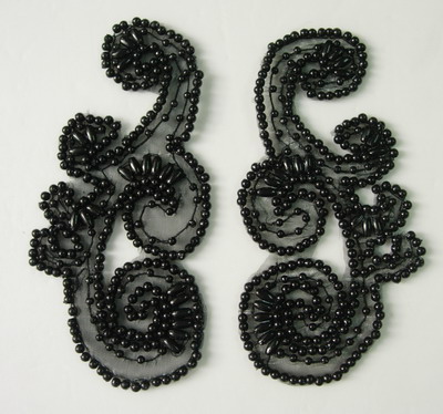 LR175 Swirl Mirror Pair Beaded Applique Motif Black