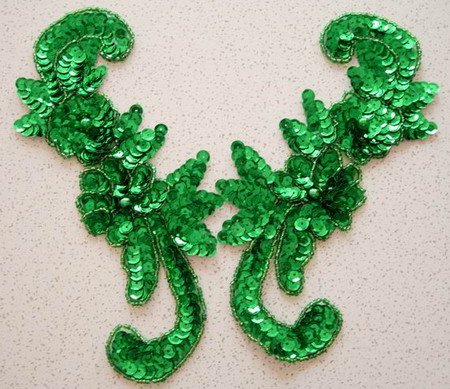 LR49 Sequin Bead Applique Left & Right Floral Green