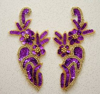 LR57 Sequin Bead Applique Left & Right Mirror Flower Purple