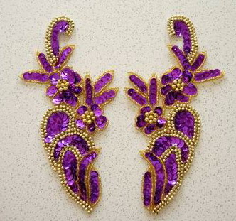 LR57 Sequin Bead Applique Left & Right Mirror Flower Purple - Click Image to Close