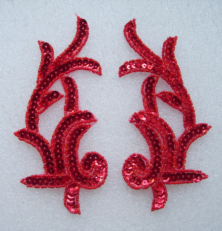 LR03 Left & Right Sequin Bead Applique Red