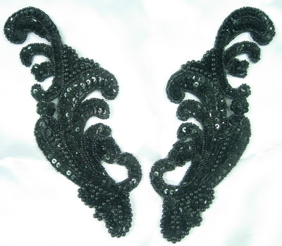 LR42 Wave Pattern LR Sequin Bead Applique Black - Click Image to Close