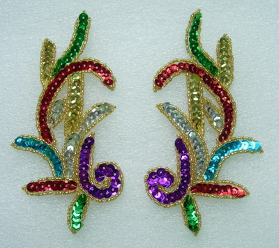 LR09 Left & Right Sequin Bead Applique Multicolor