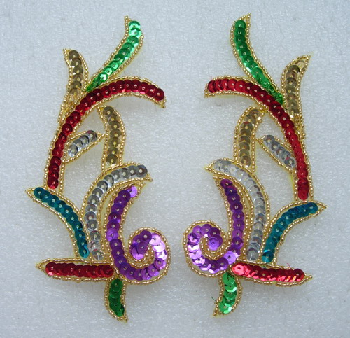 LR09 Left & Right Sequin Bead Applique Multicolor