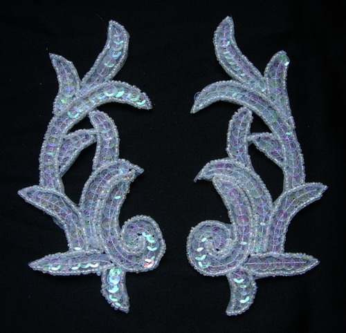 LR10-2 Mirrored Left & Right Sequin Bead Applique Crystal White - Click Image to Close