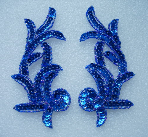 LR10-3 Mirrored Left & Right Sequin Bead Applique Royal Blue