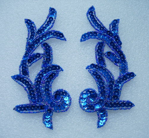 LR10-3 Mirrored Left & Right Sequin Bead Applique Royal Blue - Click Image to Close