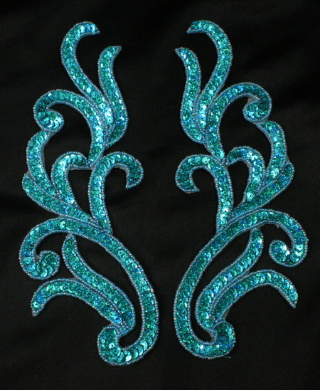 LR120-2 Mirror Pair Sequin Bead Applique Motif Hologram Aqua - Click Image to Close