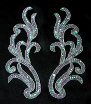 LR120-9 Mirror Pair Sequin Bead Applique Motif Crystal White - Click Image to Close