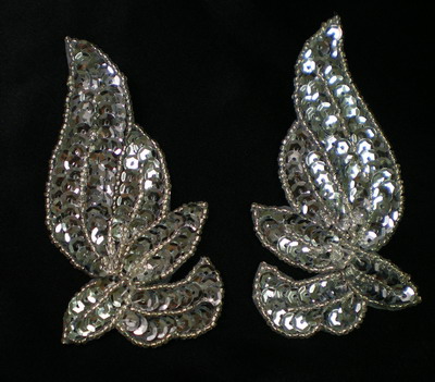 LR131 Mirror Pair Sequined Beaded Applique Sew On Motif Silver