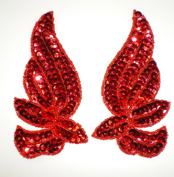 LR132 Mirrored Pair Sequin Bead Applique Belly Dance Motif Red - Click Image to Close