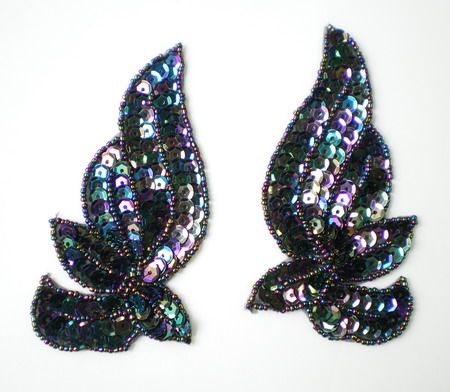 LR135-2 Mirrored Pair Sequin Bead Applique Tutu Motif Black Iris - Click Image to Close