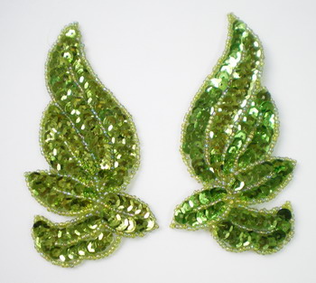 LR135 Mirrored Pair Sequin Bead Applique Belly Dance Motif Lime