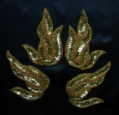 LR142-6 Gold Flame Mirror Pair Sequin Bead Applique 2pair
